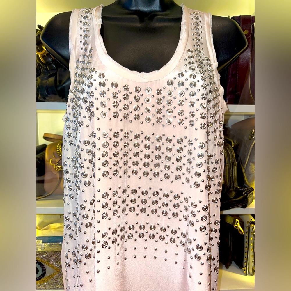 Rebecca Taylor Embellished Silver Hardware Sleeveless Blouse Pink 4